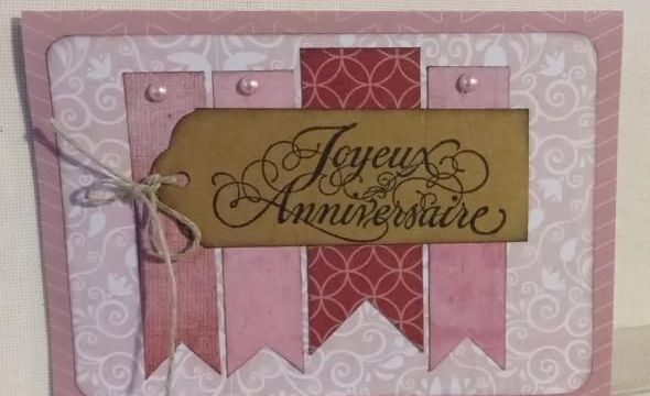 Carte anniversaire aux fanions roses 2024