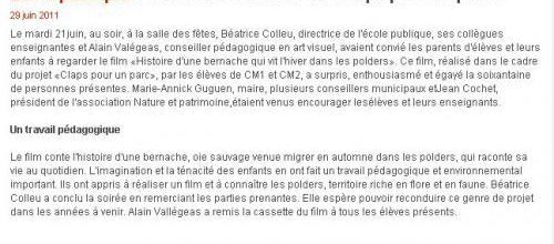 Le Télégramme - 29/06/2011 - Un film dans le cadre de «Claps pour un parc»