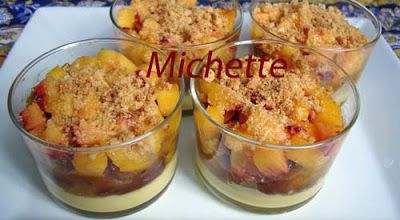 Verrine à la gelée d'orange, mascarpone, mirabelles poelées, palet breton, pêche