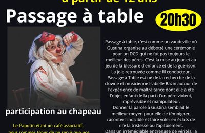 Vendredi 18 avril 20h30 au Papotin, St Vincent, solo de clown/théâtre (à partir de 12 ans) 