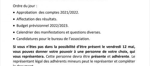 ALF - CONVOCATION ASSEMBLÉE GÉNÉRALE 12 mai 2023