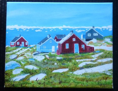 En peinture acrylique : les maisons d'Oqaatsut