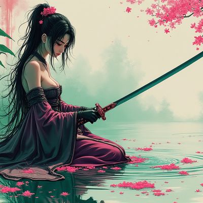 L'Éveil de Mitsuri - Un Moment de Réflexion au Bord de l'Eau