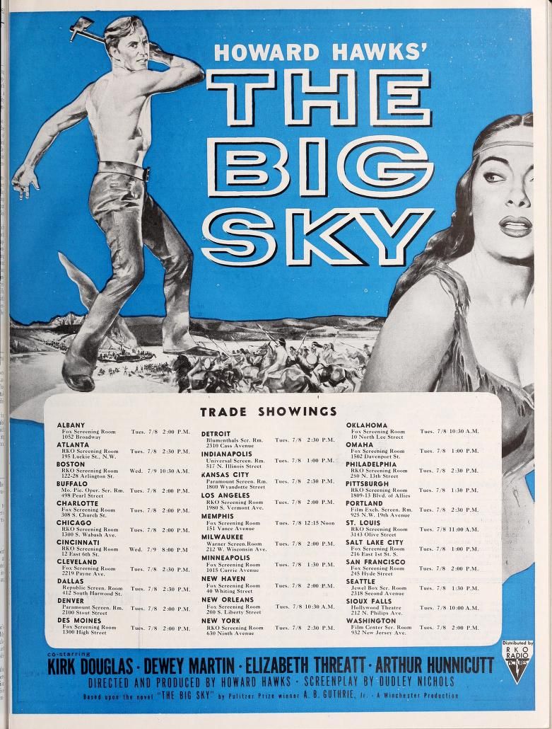 THE BIG SKY BOX OFFICE USA 1952