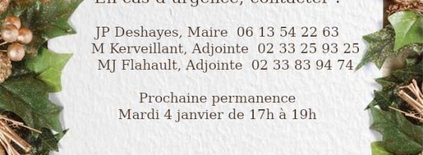 Vacances de Noël : Fermeture de la mairie