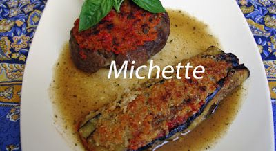Jarret de veau gratiné à la chapelure de tomate, roulé d'aubergine, poivron pané