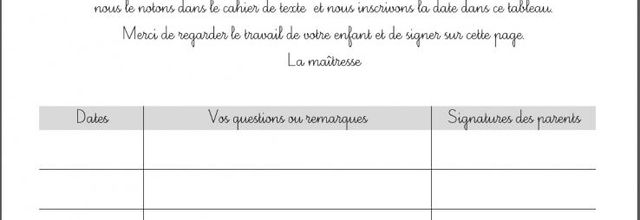 Cahier du jour et signature des parents 