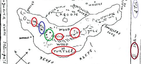 Les indices de la carte N°4 du capitaine William Kidd, sans zoom. (Albert Fagioli)