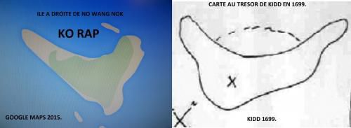 Ile à droite de KO WANG NOK, archipel de TALING NGAM, KO RAP, Thaïlande. (Comparaison avec la carte au trésor de KIDD N°3.)(Albert Fagioli)