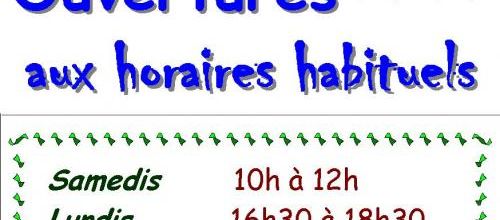 Bibliothèque ouverte horaires habituels
