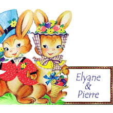 525 - couple de Pâques, lapins signature, gif animé, blinkie