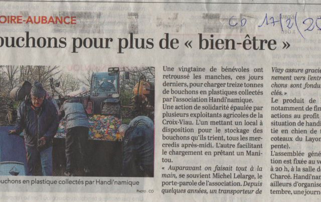 Article du Courrier de l'Ouest concernant notre chargement de bouchons en plastique  du 12/02/25