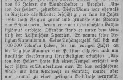 ''Anton der Heiler'' gestorben (Luxemburger Bürger=Zeitung, 2. Juli 1912)(eluxemburgensia.lu)