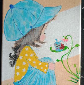 Un tableau tout simple : petite fille et l'escargot