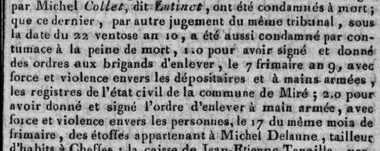 Tribunal Spécial de Maine et Loire - Lutinet ex Chouan condamné à mort