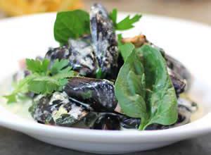 Moules au Roquefort, Jambon et Épinards