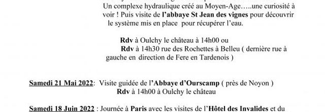 Programme 2022 de la Société Historique du canton d'Oulchy