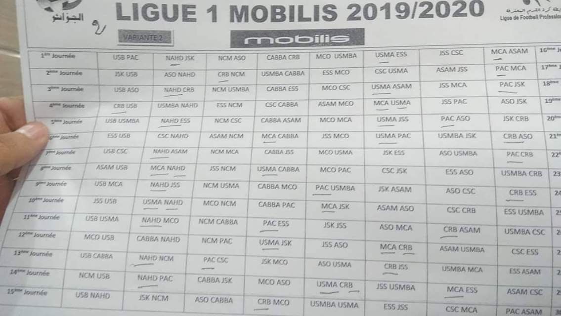 Calendrier Saison 2019-2020