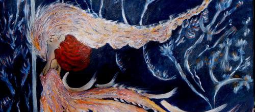 76 Le rêve de la Nymphe  Acrylique sur toile 90x90 (décembre 2023)