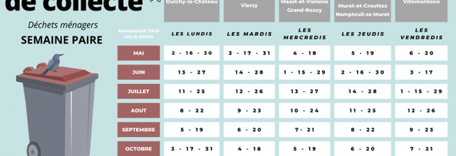 Le nouveau calendrier de la collecte à partir de mai 2022