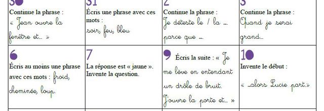 Calendrier d'écriture de février 2017 - CE