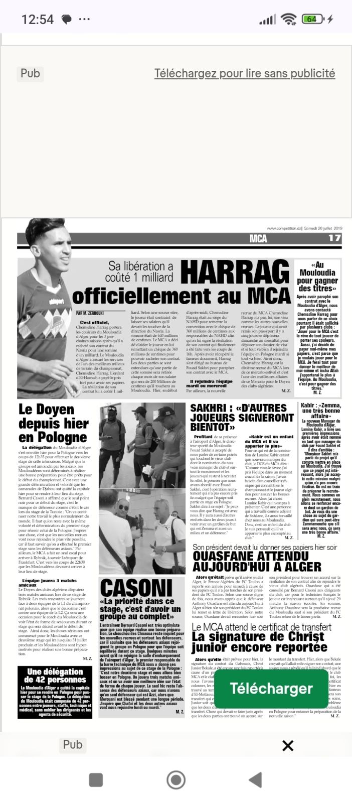 Harrag du NAHD au MCA 
