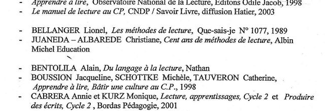 Bibliographie lecture IUFM 2005