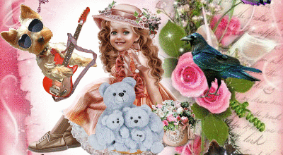 ANIMAUX PETITE FILLE FOND ROSE