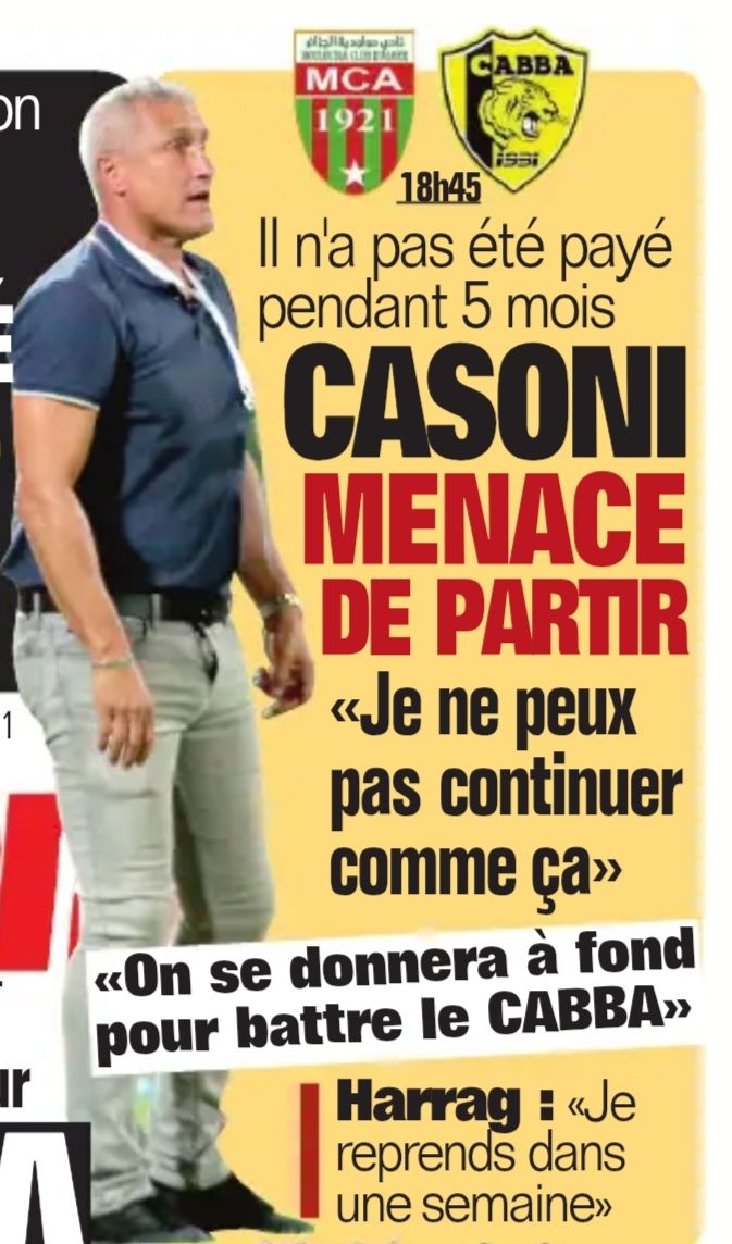 Après la défaite face à la JSK Casoni veut partir 