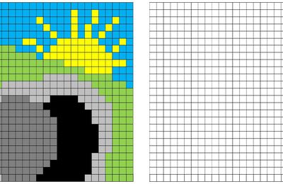 Croix et tombe vide en pixel art