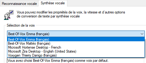 Speech Contrôle : sélectionner la voix de synthèse par défaut sous Windows