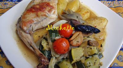 Lapin au miel, citron confit et romarin, p de terre, légumes