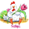  750P  - Poule et tulipes - Pâques - Signature -
