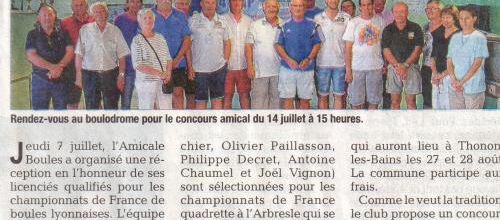 Réception pour les qualifiés aux divers Championnat de France