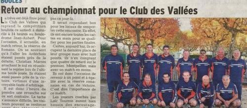 Le Club des Vallees reçoit Romans Match Retour : 9 /01 / 2016