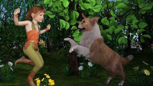 Fond d'écran : Fillette et son chien (DazStudio)