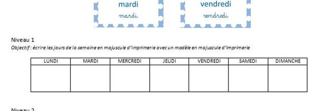 Fiche de suivi écriture jours de la semaine