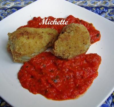 Fenouil pané et sa purée de tomate au basilic