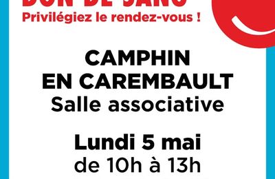 Don du sang Camphin en carembault le 5 mai