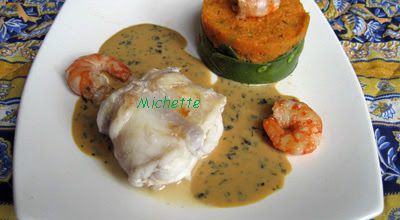 Lotte au safran, patates douces et pois gourmands, sauce parfumée à la coriandre