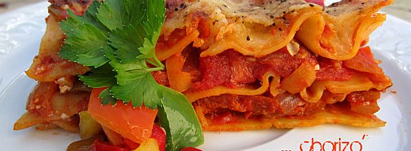 Lasagnes quatre poivrons et chorizo