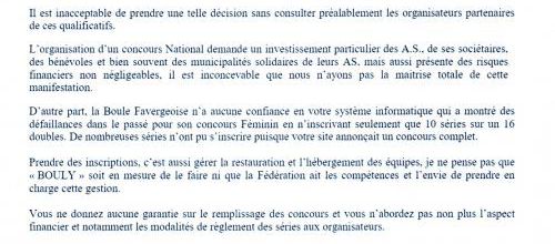 A tous bouliste M2 lettre envoyer à la FFSB par la boule de Faverges le 2 juillet 2019