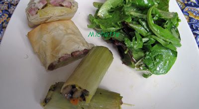 Rouleau de poireau aux légumes, friand de saucisse de Morteau