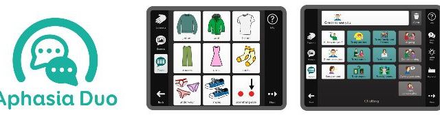  Aphasia Duo, un ensemble de pages avec des symboles, conçu pour les personnes atteintes d’aphasie, disponible dans le logiciel de CAA Grid. 