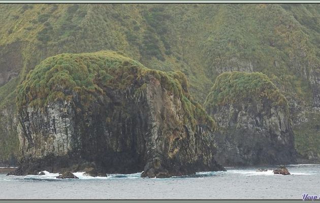 Vues panoramiques de la côte est de Gough Island sous les nuages et dans la brume - Tristan da Cunha