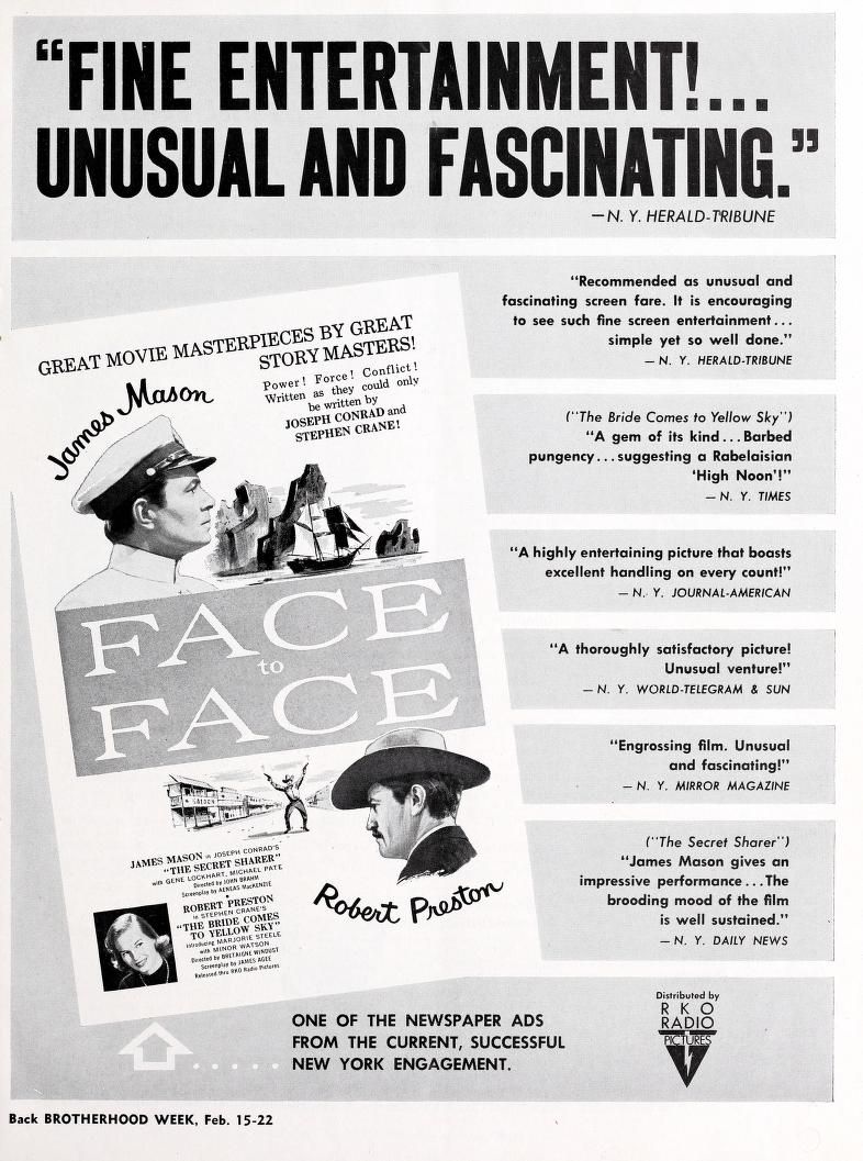 FACE TO FACE BOX OFFICE USA 1952