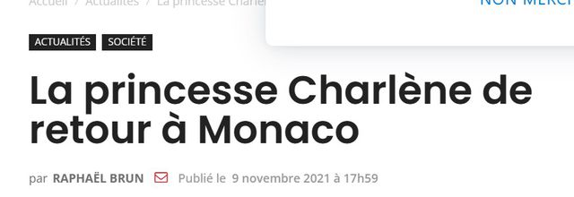 Retour de la princesse Charlène  dans Monaco Hebdo