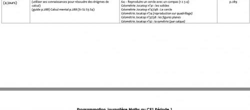 Programmation détaillée maths au CE1