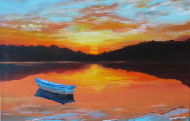 COUCHER  DE  SOLEIL SUR  LE  LAC