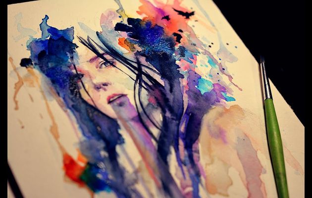 Dessin et peinture - vidéo 1573 : Portrait à l'aquarelle et encre colorex (encre de Chine) 1 - 